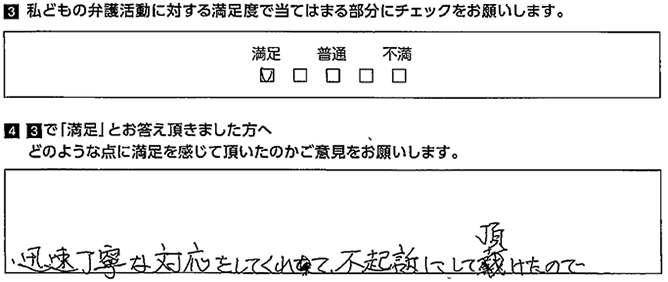 迅速丁寧な対応をしていただき満足です。