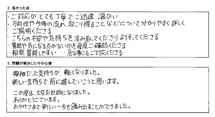 複雑だった気持ちが軽くなりました